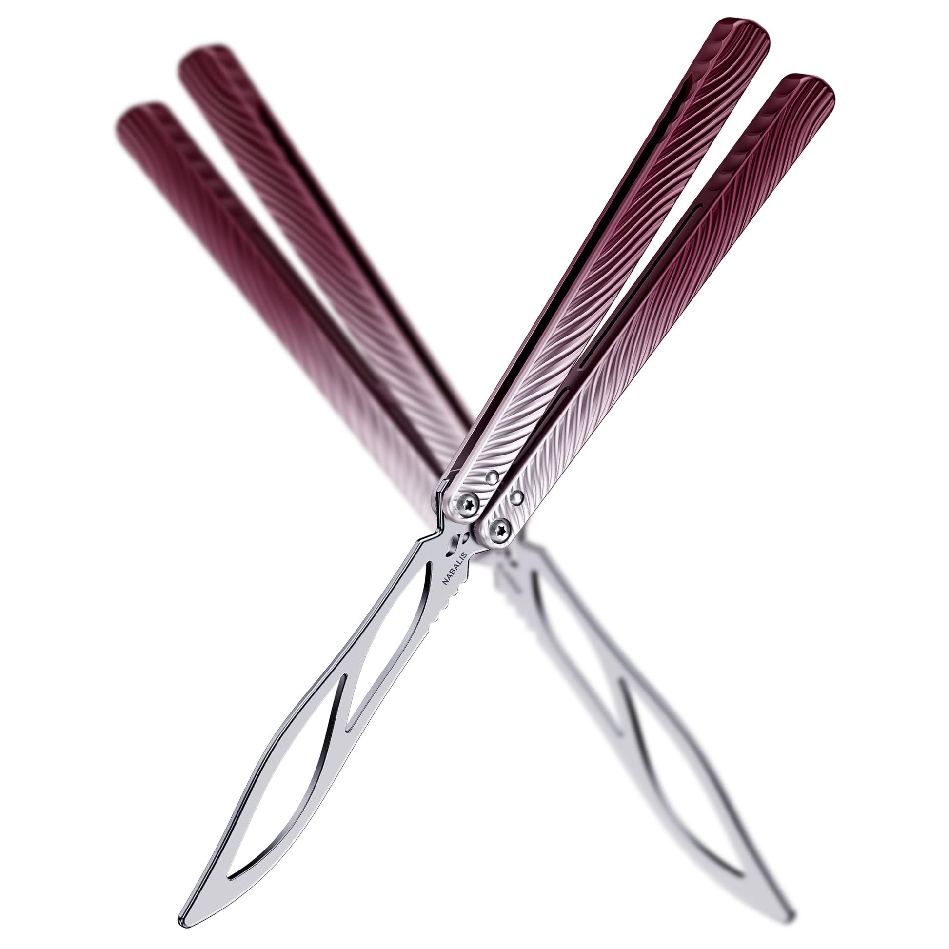 Nabalis Wing Butterfly Knife Balisong Trainer 7075AL Handle Bushing System Handle Design Channel Unsharpened for Practicing Flipping Blunt Practice No Edge Tool