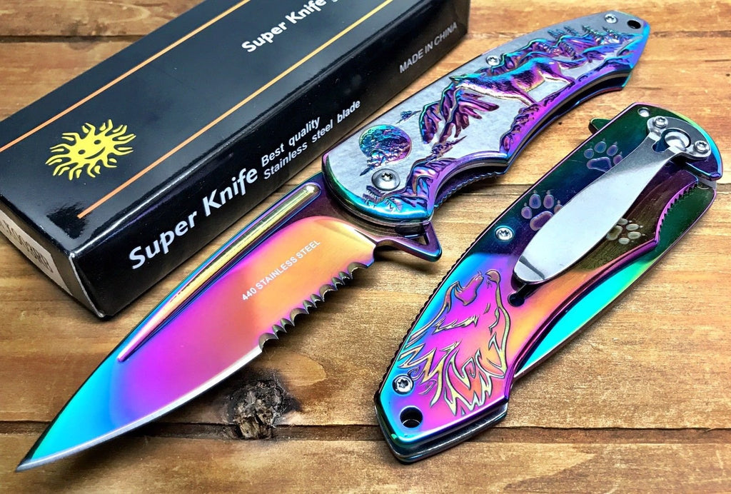 Wolf Pocket Knife (Rainbow)